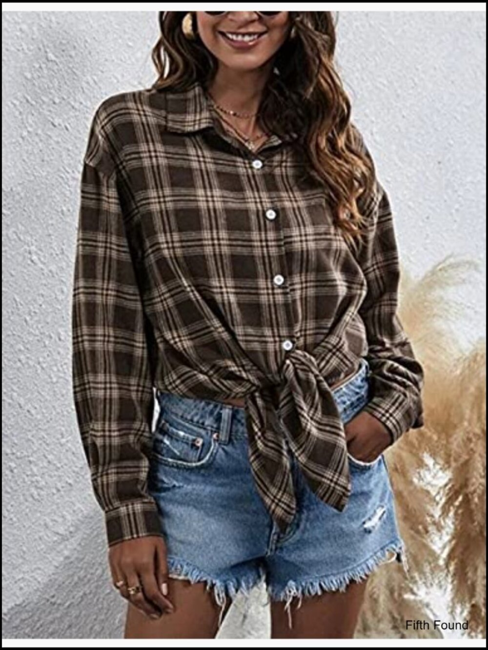 Oversized Flannel Plaid Button Down Shirt Blouse Top Long Sleeve - Picture 4 of 7